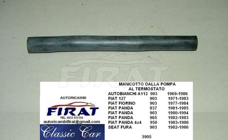 MANICOTTO FIAT 127 PANDA FIORINO A112 POMPA-TERMOSTATO 3905